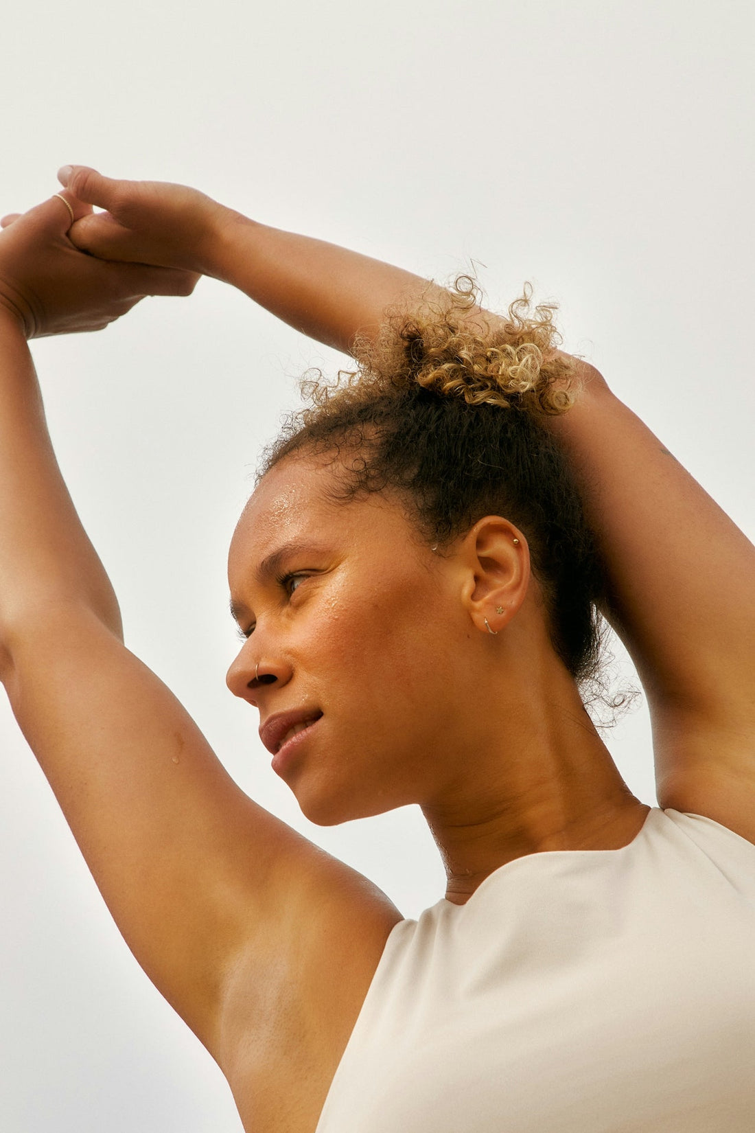 A woman stretching